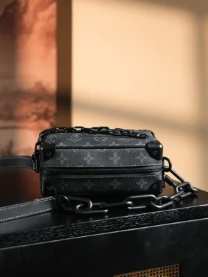 Louis Vuitton Petite Malle M45772 mini bag black monogram coated canvas with leather and chain strap