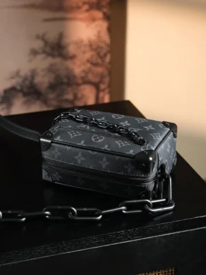 Louis Vuitton Petite Malle Size BB M80888 black monogram canvas crossbody bag with black chain strap