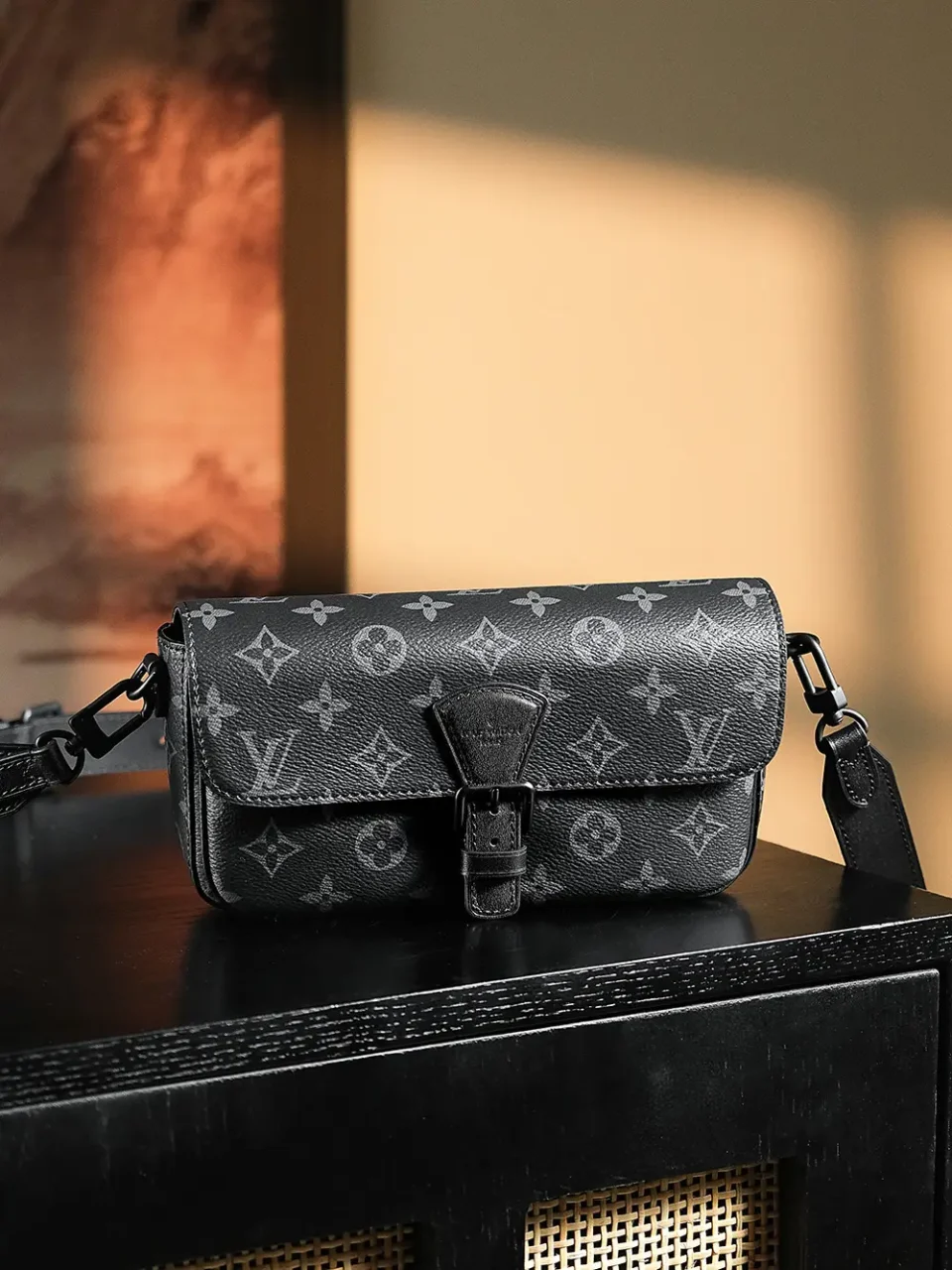 Louis Vuitton Messenger PM M30245 Monogram Eclipse canvas crossbody bag black leather trim