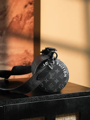 Louis Vuitton Papillon 26 M69423 black monogram canvas cylindrical crossbody bag with adjustable strap