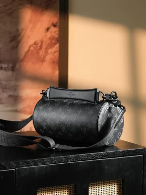 Louis Vuitton Papillon 26 M69441 black monogram canvas crossbody bag leather accents