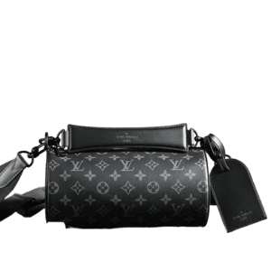 Louis Vuitton Papillon 26 small bag black monogram canvas leather trim with luggage tag