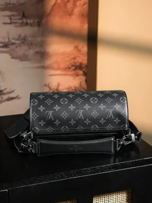 Louis Vuitton District PM M45970 black monogram canvas crossbody bag leather trim