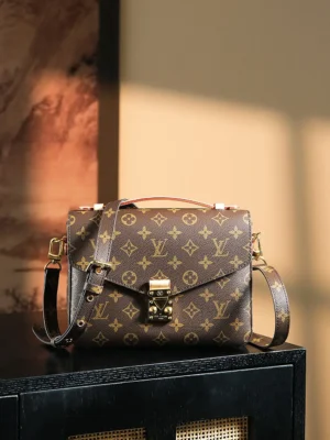 Louis Vuitton Pochette Métis PM M44876 monogram canvas crossbody bag brown leather trim gold hardware
