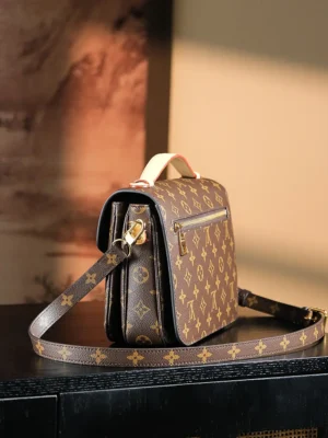 Louis Vuitton Metis MM M45255 monogram canvas crossbody bag brown leather handle and strap