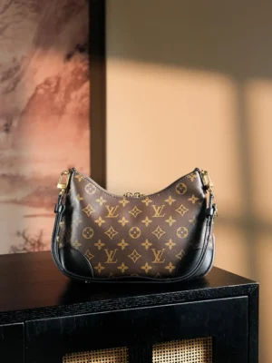 Louis Vuitton Delightful MM 25 monogram canvas bag brown black leather trim gold hardware