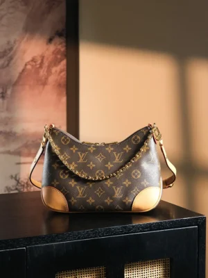 Louis Vuitton Looping shoulder bag medium brown monogram canvas with tan leather trim and gold chain strap
