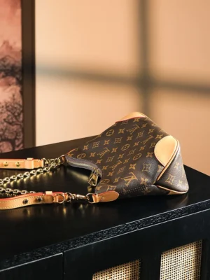 Louis Vuitton Monogram canvas Croissant 23 small bag brown leather trim gold chain strap