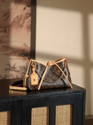 Louis Vuitton New Wave MM medium monogram coated canvas bag brown leather trim gold chain