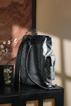 Louis Vuitton Christopher PM backpack black Damier Graphite coated canvas leather trim