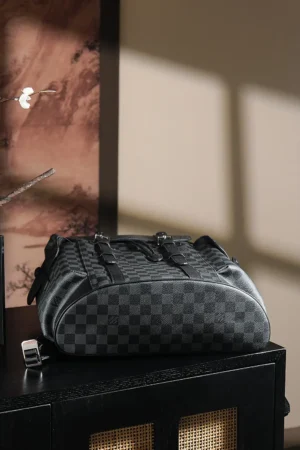 Louis Vuitton Keepall 50 Damier Graphite canvas duffle bag black leather trim