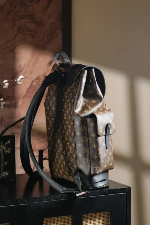 Chip Diamond Jumping Code Backpack by Louis Vuitton, showcasing stylish design, brown monogram pattern, and functional side pocket, perfect for daily outdoor use and travel.