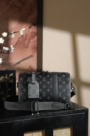 Louis Vuitton Chip Diamond Jumping Code Series bag in black vintage color, featuring signature monogram pattern, stylish design, and adjustable strap.