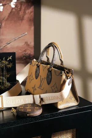 Louis Vuitton Chip Jumping Code Series handbag with adjustable shoulder strap and matching coin pocket, stylish design on display in elegant setting.