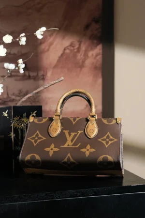 Louis Vuitton Chip Jumping Code Series handbag featuring iconic monogram pattern, elegant design, and stylish handles, set against a minimalist background.