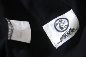 Heelfstar clothing label black fabric 100% cotton tags with logo and authenticity info