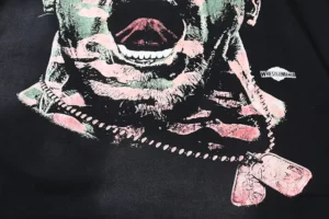 WrestleMania graphic t-shirt black cotton fabric with colorful distressed print and dog tag design