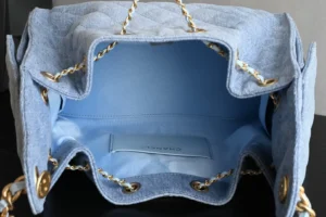 Chanel Classic Flap Small Light Blue Denim Gold chain shoulder bag with fabric lining