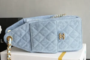 Chanel Classic Flap Bag small blue denim gold chain leather trim quilted handbag