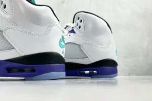 Nike Air Jordan 5 Retro White Grape purple black leather sneakers with embroidered teal logo