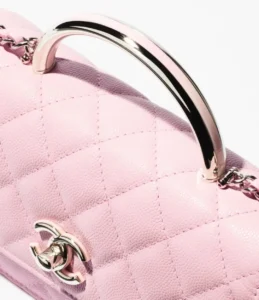 Chanel Coco Handle Small bag pink quilted caviar leather silver metal handle and logo clasp