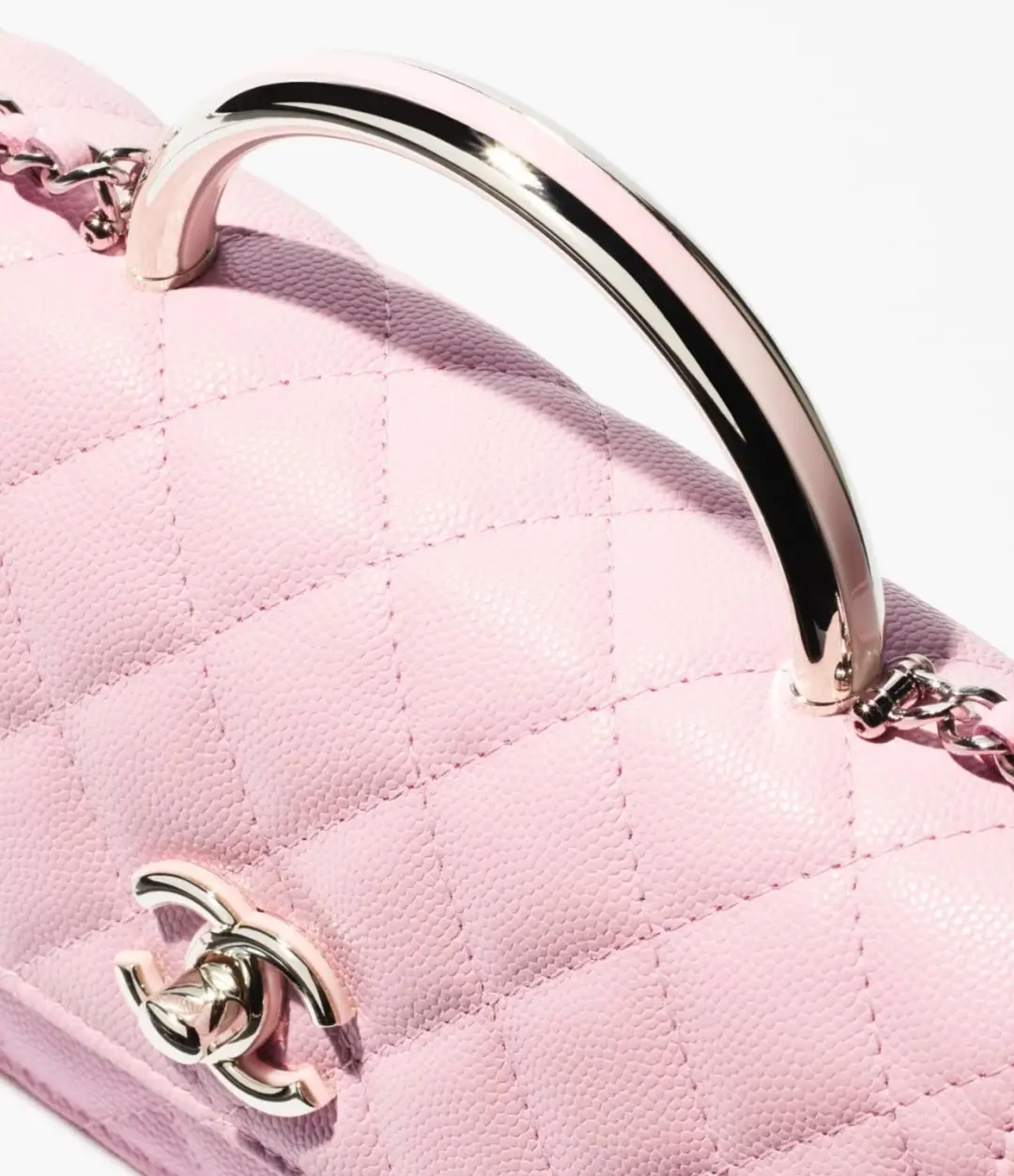 Chanel Coco Handle Small bag pink quilted caviar leather silver metal handle and logo clasp