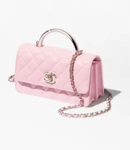Chanel 19 small handbag pink quilted leather silver chain and hardware details luxury bag