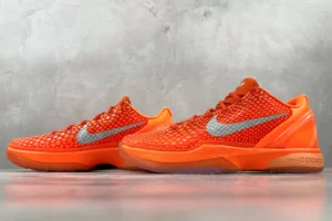 Nike Kobe 6 Protro bright crimson orange silver Swoosh sneakers with textured leather upper