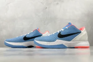 Nike Zoom Kobe 5 Protro blue black coral sneakers with textured upper and speckled midsole