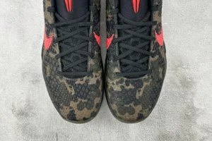 Nike Kobe 8 System Camo black red synthetic basketball sneakers with textured pattern