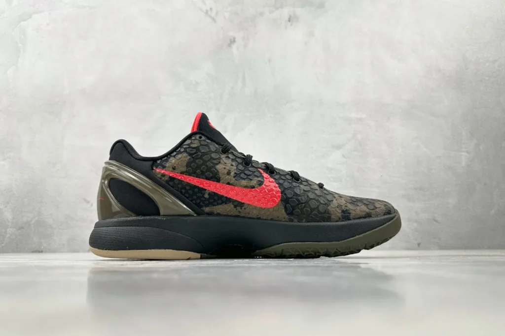 Nike Kobe 6 Protro black red olive snakeskin pattern synthetic leather sneakers