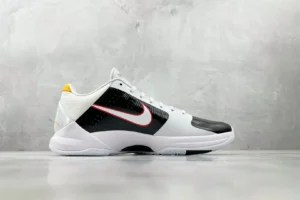 Nike Zoom Kobe 5 Protro white black yellow leather sneakers with red swoosh detail