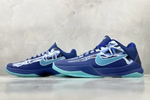 Nike Kobe 5 Protro X-Ray blue white black synthetic sneakers with skeletal graphic design