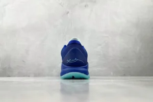Nike Kobe 5 Protro blue signature logo mesh and synthetic sneakers seen from heel view