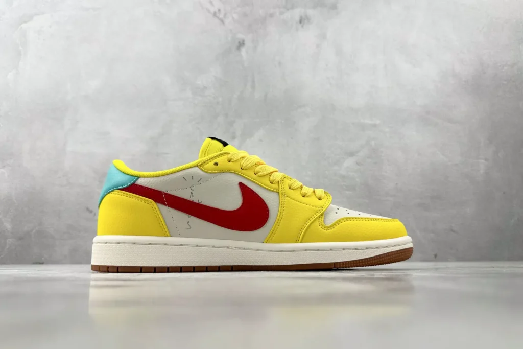Nike Air Jordan 1 Low yellow red white blue leather sneakers with gum sole
