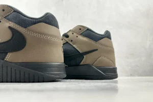 Nike Air Yeezy 2 brown black canvas leather sneakers with black swoosh and black sole