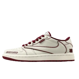 Air Jordan 1 Low UNDEFEATED in white and maroon colorway, showcasing stylish sneaker design, featured on RepsGoat for affordable replica sneaker options.