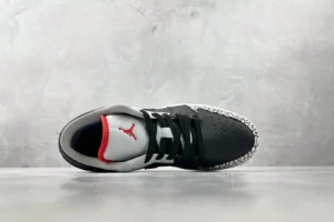 Nike Air Jordan 1 Low black white red leather sneakers with elephant print detailing on toe box