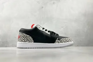 Nike Air Jordan 1 Low black white red leather sneakers with elephant print accents