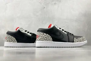 Nike Air Jordan 1 Low black white red elephant print leather sneakers