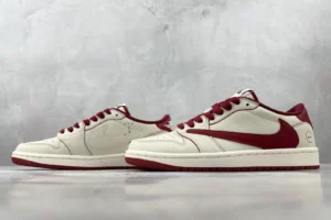 Nike Air Jordan 1 Low OG Sail red suede leather sneakers with maroon accents and rubber sole