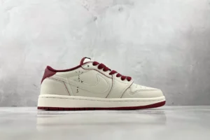Nike Air Jordan 1 Low Travis Scott Sail crimson red leather sneakers with reversed swoosh