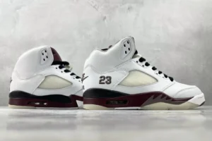 Nike Air Jordan 5 Retro Sail Maroon Black leather sneakers with mesh panels and rubber sole
