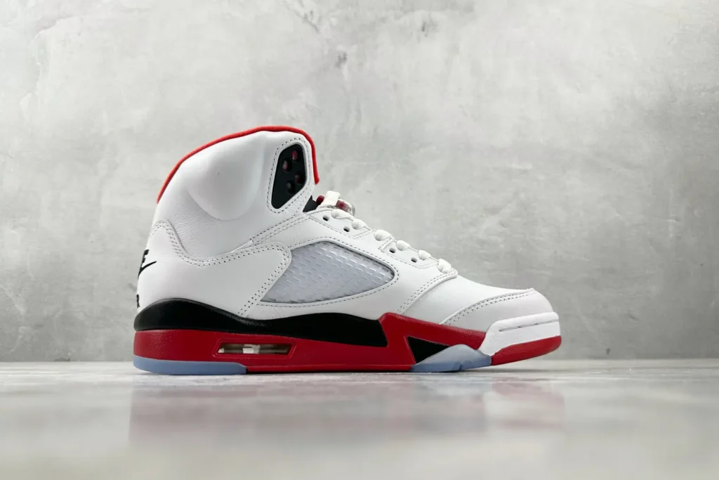 Nike Air Jordan 5 Fire Red white red black leather and mesh sneakers with translucent sole