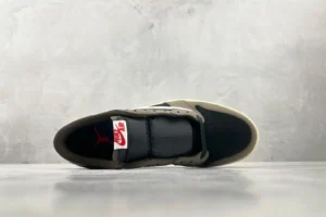 Nike Jordan 1 Low OG TS SP Style CN8606-001 black/olive mesh and leather sneaker top view