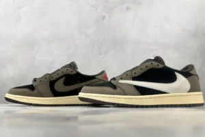 Nike Jordan 1 Low OG Travis Scott Style DD1666-001 black/olive/light cream tumbled leather sneakers