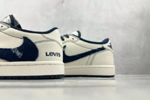 Nike Air Jordan 1 Low OG Levi's Style DM7866-100 white navy denim and tumbled leather sneakers