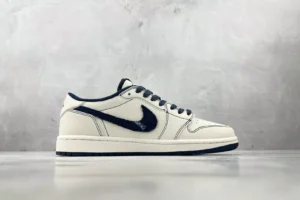 Nike Jordan 1 Low OG DJ2757-101 Sail black white leather sneaker with textured swoosh and sole