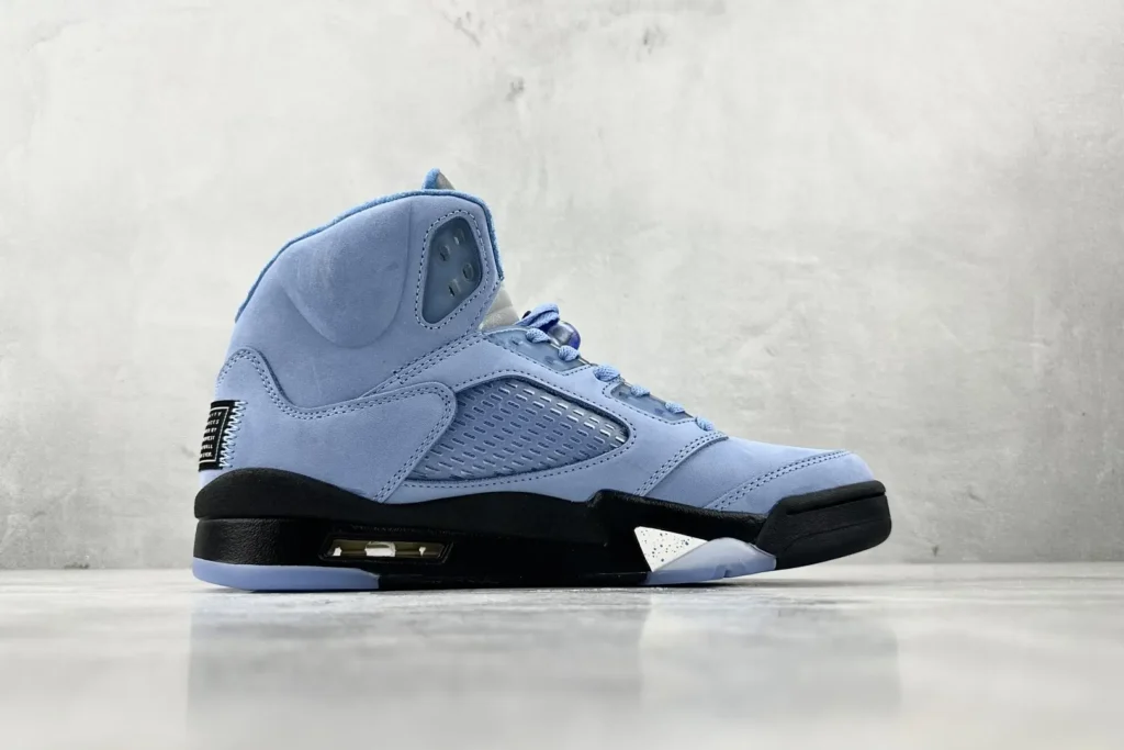 Nike Air Jordan 5 Retro University Blue black white suede sneakers with translucent outsole