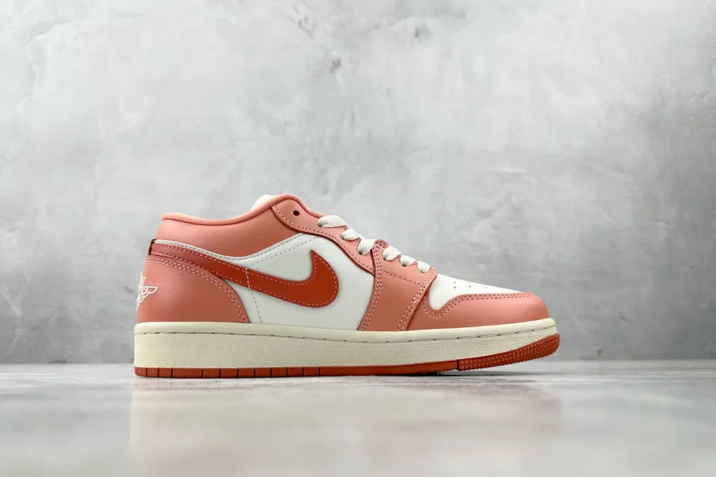 Nike Jordan 1 Low OG 553558-604 Crimson Tint/White-Red cow leather sneakers